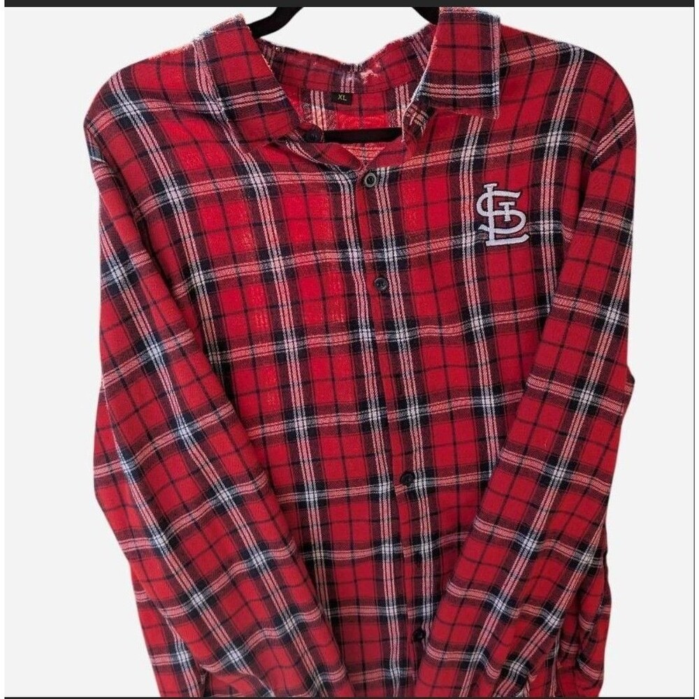 BDA Sports St. Louis Cardinals Red Plaid Button-Down Shirt XL MLB Baseball